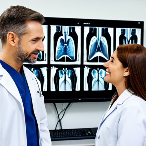 Home 18 A professional dental hygienist and a general physician are collaboratively reviewing a patient's digital health records on a large screen in a bright, modern clinic. The hygienist, fully clothed in a modest professional uniform, points to an area on a dental scan, while the physician, dressed in appropriate medical attire, listens attentively, taking notes. The scene emphasizes teamwork and integrated patient care. The background is a clean, well-lit medical office with subtle modern decor. perfect anatomy, correct proportions, natural pose, well-formed hands, proper finger count, natural body proportions, safe for work, appropriate content, fully clothed, professional, high quality.