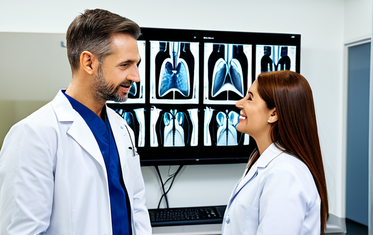 A professional dental hygienist and a general physician are collaboratively reviewing a patient's digital health records on a large screen in a bright, modern clinic. The hygienist, fully clothed in a modest professional uniform, points to an area on a dental scan, while the physician, dressed in appropriate medical attire, listens attentively, taking notes. The scene emphasizes teamwork and integrated patient care. The background is a clean, well-lit medical office with subtle modern decor. perfect anatomy, correct proportions, natural pose, well-formed hands, proper finger count, natural body proportions, safe for work, appropriate content, fully clothed, professional, high quality.