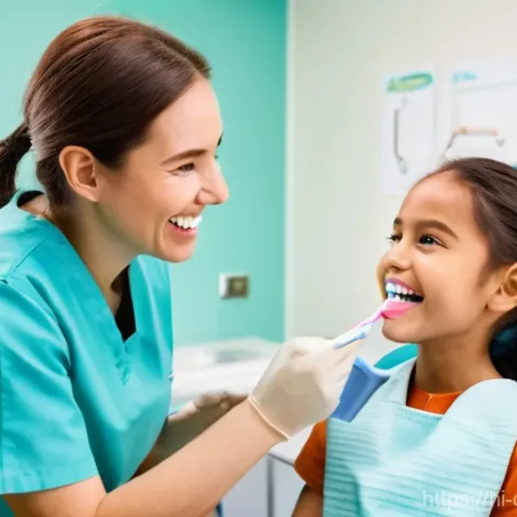 치과위생사 환자 심리 이해하기 - **Prompt:** A compassionate female dental hygienist, dressed in clean, light blue scrubs, is gently ...