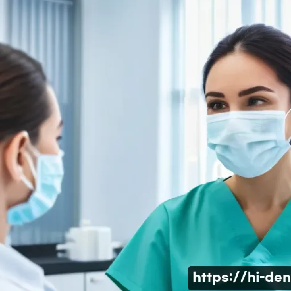 치과위생사 직업 만족도 조사 - A professional dental hygienist in a modern, clean dental clinic environment, wearing a tidy uniform...