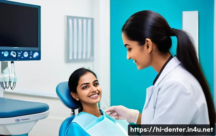 치과위생사 자격 취득 후 성장 계획 - A professional Indian dental hygienist in a modern clinic setting, wearing clean, professional attir...