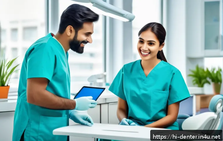 치과위생사 직장 내 팀워크 유지법 - A diverse dental team in a modern clinic engaged in a lively daily meeting around a large table, sho...
