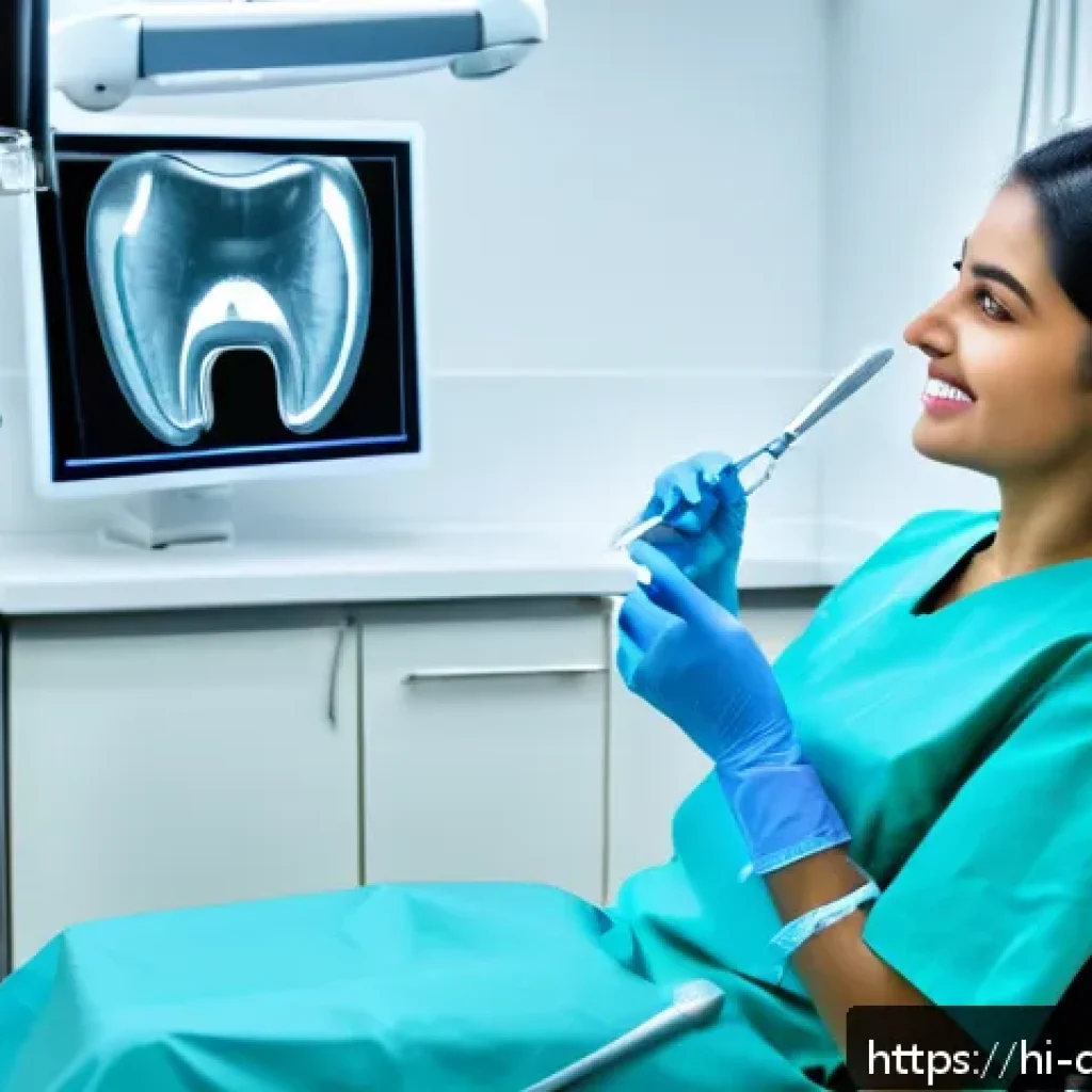 치과위생사로서 성장하는 법 - A professional dental hygienist in a modern dental clinic setting, wearing a clean, professional uni...