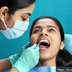 치과위생사 필수 중점 과목 정리 - A detailed, realistic close-up of a dental hygienist examining a patient&rsquo;s mouth with professional t...