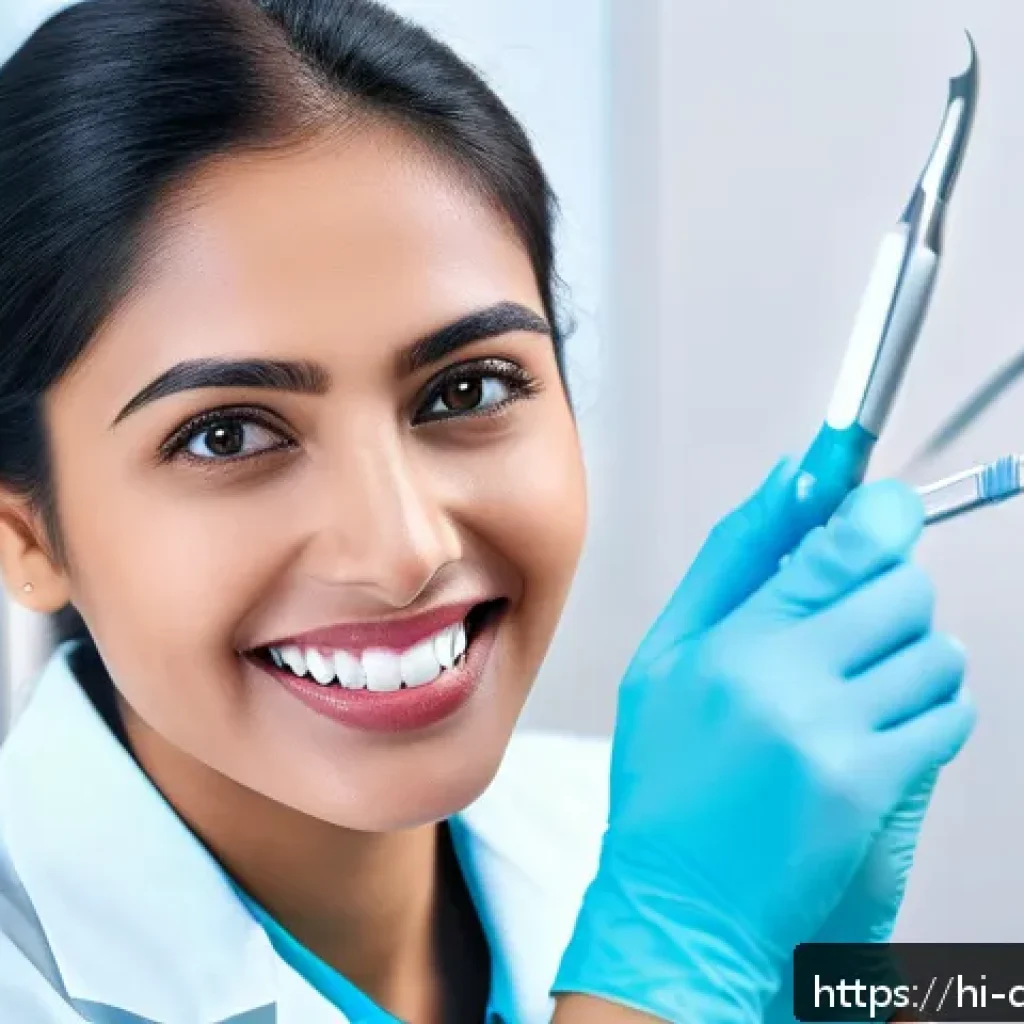 치과위생사 면접 성공 팁 - A professional Indian dental hygienist in a clean, well-lit dental clinic setting, wearing a white c...