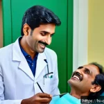 치과위생사와 환자 소통 스킬 - A compassionate dental clinic scene showing a Hindi-speaking dentist attentively listening to a midd...